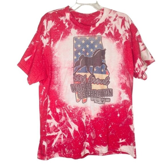 Vintage Style Tie-Dye Horse World Celebration Graphic Tee Shirt - Picture 1 of 4